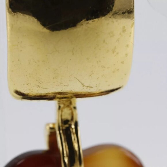 CHANEL COCO Mark Heart Earring Clover vintage Brown Plated Gold/plastic he... - Picture 14 of 15